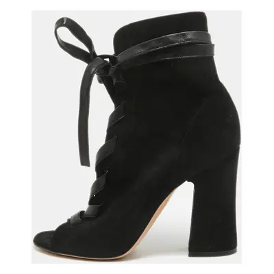 Gianvito Rossi Black Suede Lace Up Ankle Boots Size