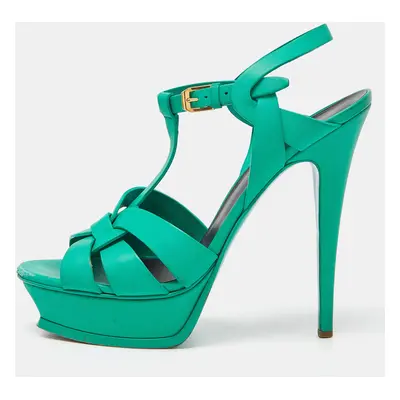 Saint Laurent Green Leather Tribute Sandals Size