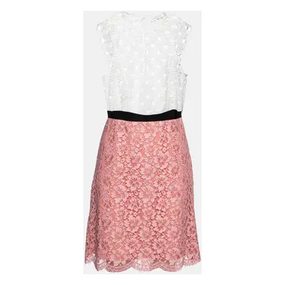 Sandro White/Pink Lace Gab Sleeveless Dress