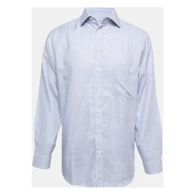 Armani Collezioni Blue Checked Cotton Button Front Full Sleeve Shirt