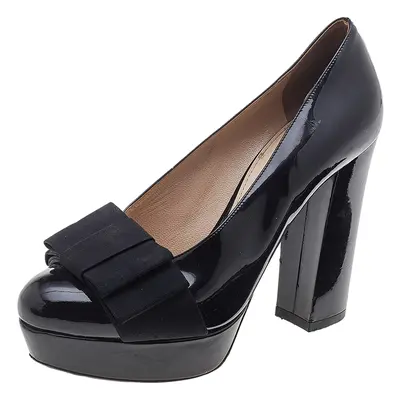 Miu Miu Black Patent Leather Bow Platform Pumps Size 35.5