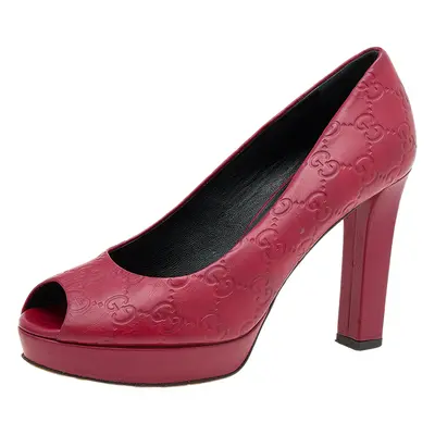 Gucci Red Guccissima Leather Peep Toe Platform Pumps Size 37.5