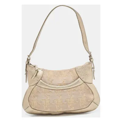 DKNY Gold/Beige Canvas and Leather Shoulder Bag