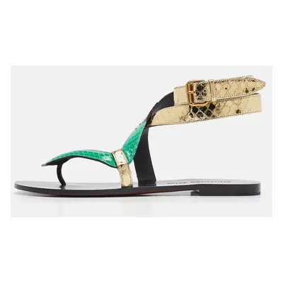 Dior Multicolor Snakeskin Ankle Wrap Flat Sandals Size