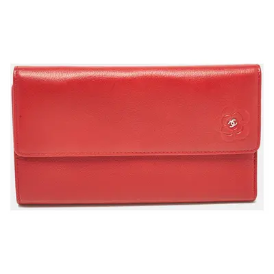 Chanel Red Camellia Embossed Leather Trifold Wallet