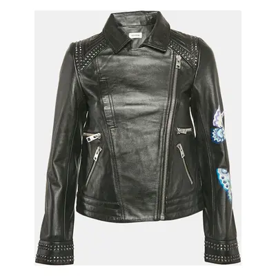 Zadig & Voltaire Black Painted Leather Kawai Biker Jacket