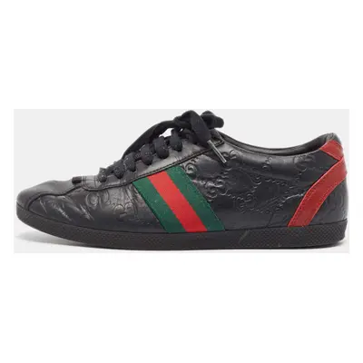 Gucci Black Leather Web Low Top Sneakers Size