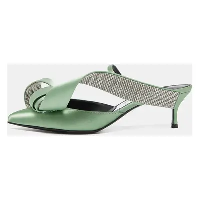 Sergio Rossi x Area Green Satin Marquise Mules Size 37.5