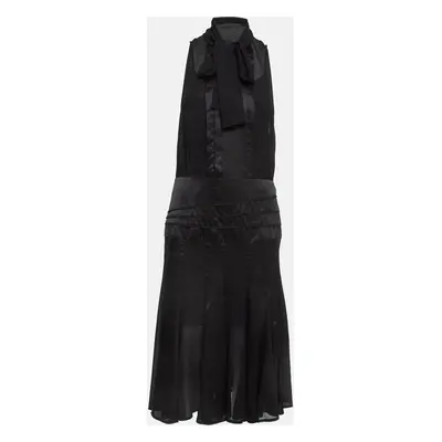 Elisabetta Franchi Black Satin Trim Chiffon Detachable Tie-Up Sleeveless Dress