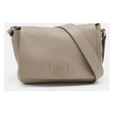 Furla Grey Leather Flap Crossbody Bag