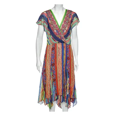 Polo Ralph Lauren Multicolored Printed Silk Asymmetric Hem Detail Dress