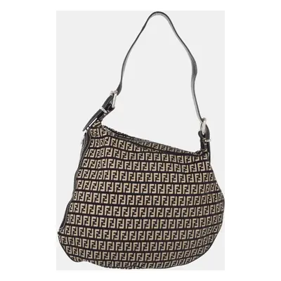 Fendi Black Beige Cotton Zucchino Shoulder Bag