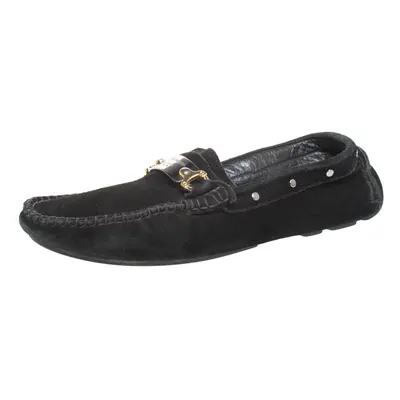 Dolce & Gabbana Black Suede Metal Logo Slip On Loafers Size