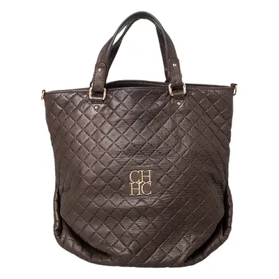 Carolina Herrera Brown Quilted Leather Tote