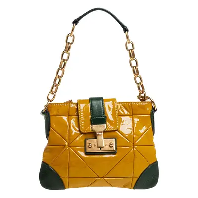 Marc Jacobs Mustard Yellow/Green Patent Leather And Leather Shoulder Bag