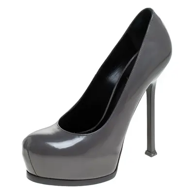 Saint Laurent Paris Grey Patent Leather Tribtoo Platform Pumps Size