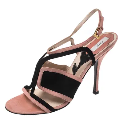 Prada Pink/Black Cut Out Suede Open Toe Ankle Strap Sandals Size 36.5