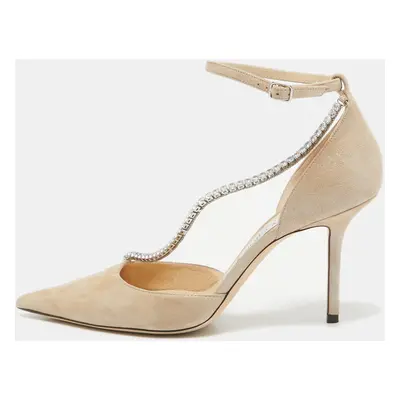 Jimmy Choo Beige Textured Suede Crystal Chain Talika Pumps Size