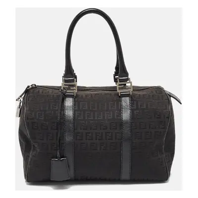 Fendi Black Zucchino Canvas and Leather Forever Bauletto Boston Bag