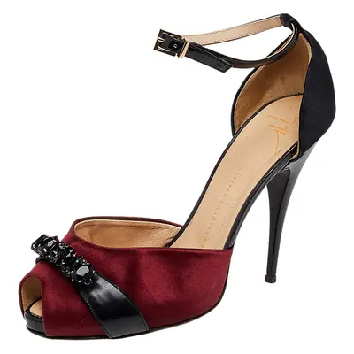 Giuseppe Zanotti Black/Burgundy Satin And Leather Slingback Sandals Size