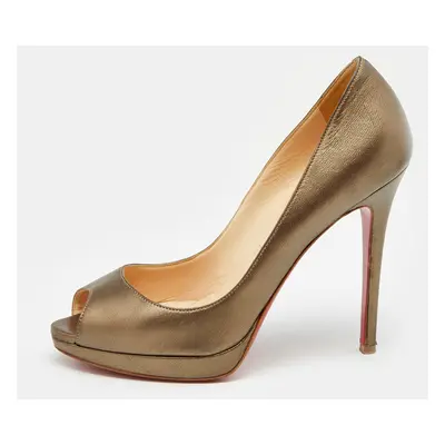 Christian Louboutin Metallic Bronze Leather Yolanda Peep Toe Pumps Size