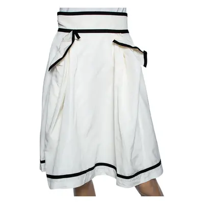 Yves Saint Laurent Ecru Cotton Contrast Trimmed Pleated Skirt