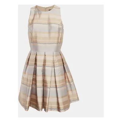 Armani Exchange Beige Stripe Crepe Pleated Mini Dress