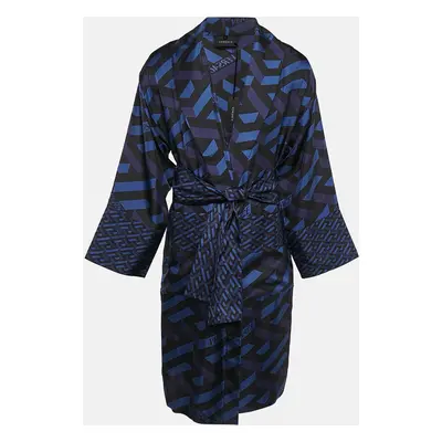 Versace Blue/Black Geometric Print Silk Robe