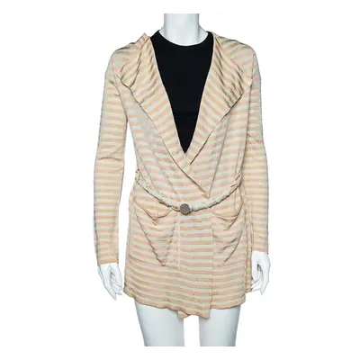 Emporio Armani Beige Striped Knit Belted Cardigan