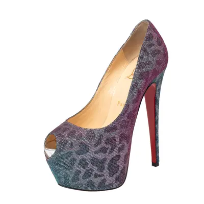 Christian Louboutin Multicolor Leopard Print Lurex Highness Peep Toe Platform Pumps Size 36.5