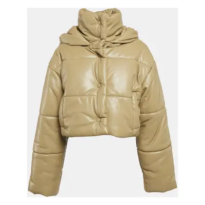 Nanushka Beige Faux Leather Aveline Crop Puffer Jacket