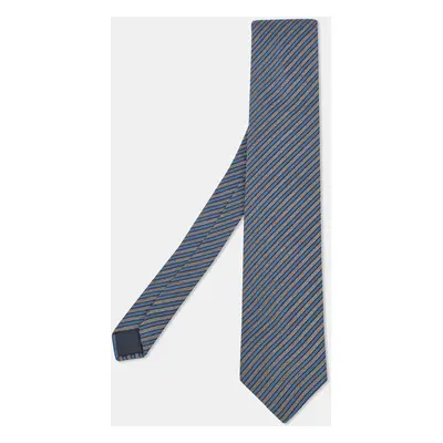 Lanvin Grey/Blue Diagonal Striped Silk Tie