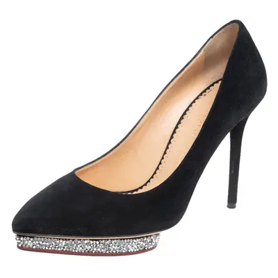 Charlotte Olympia Black Suede Debonaire Pointed Toe Platform Pumps Size