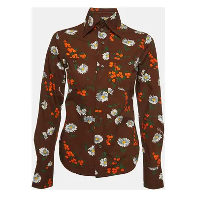 Dsquared2 Brown Flowers Print Cotton Full Sleeve Shirt