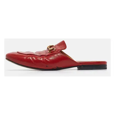 Gucci Red Leather Princetown Flat Mules Size 37.5