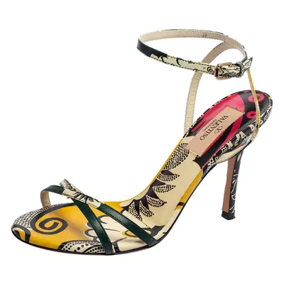 Valentino Multicolor Printed Leather Criss-Cross Ankle-Strap Sandals Size 36.5