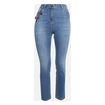 Elisabetta Franchi Blue Denim Chain Embellished Jeans Waist 29"