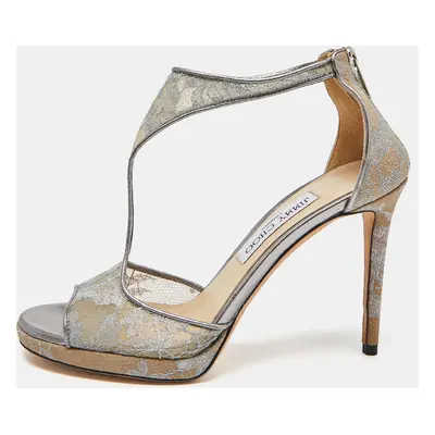 Jimmy Choo Silver Mesh and Leather Ankle Strap Sandals Size