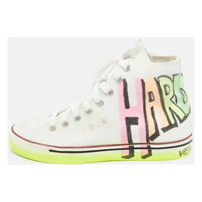 Vetements White Canvas Printed Hard Core Happiness High Top Sneakers Size 36.5