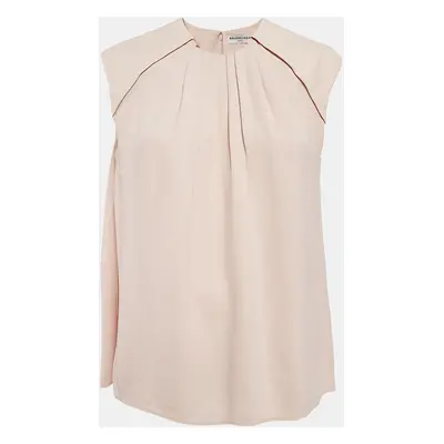 Balenciaga Blush Pink Crepe Ruched Neck Top