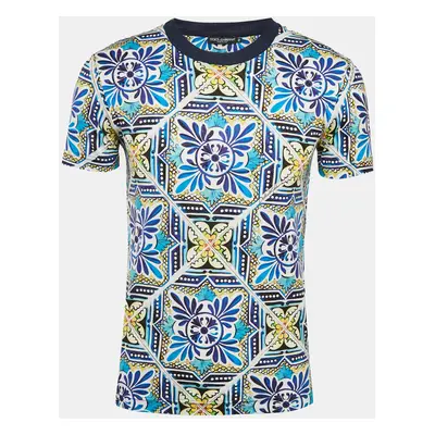 Dolce & Gabbana Blue Majolica Print Jersey Crewneck T-Shirt