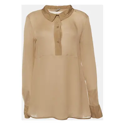 Bottega Veneta Beige Silk Crepe Full Sleeves Top