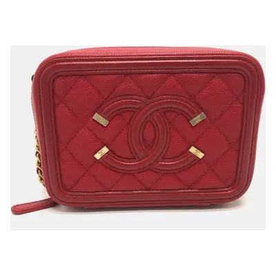 Chanel Red Leather Filigree Shoulder Bag