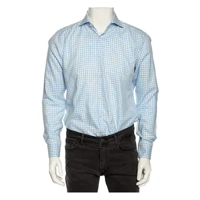 Boss Hugo Boss Blue Checkered Cotton Slim Fit Shirt