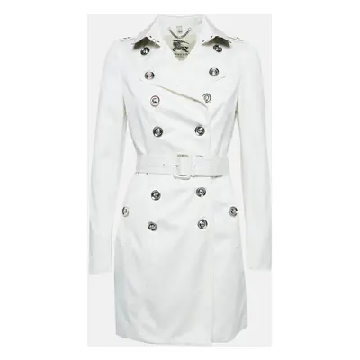 Burberry London White Cotton Double Breasted Slim Fit Trench Coat