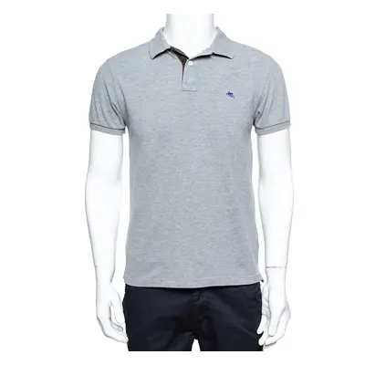 Etro Grey Cotton Logo Embroidered Polo T-Shirt