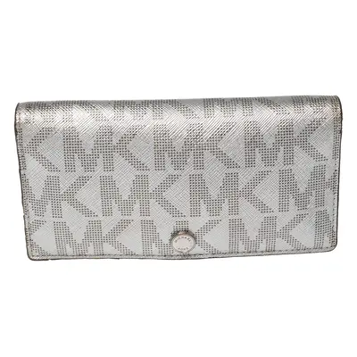 Michael Kors Metallic Silver Signature Coated Canvas Bifold Wallet