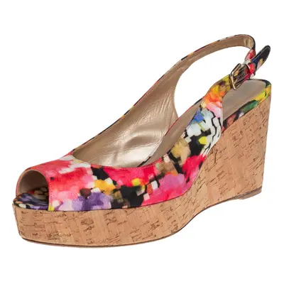 Stuart Weitzman Multicolor Brocade Fabric Cork Wedge Sandals Size 43.5