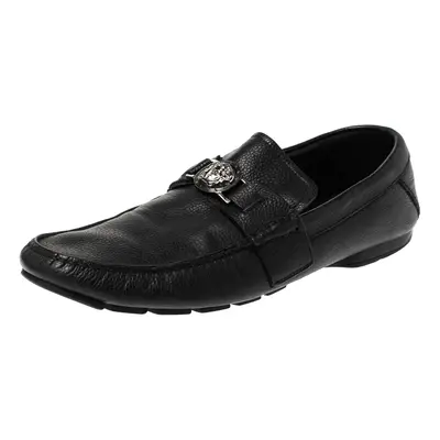 Versace Black Leather Medusa Detail Slip On Loafers Size