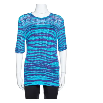 M Missoni Blue Animal Pattern Wool Blend Knit Top